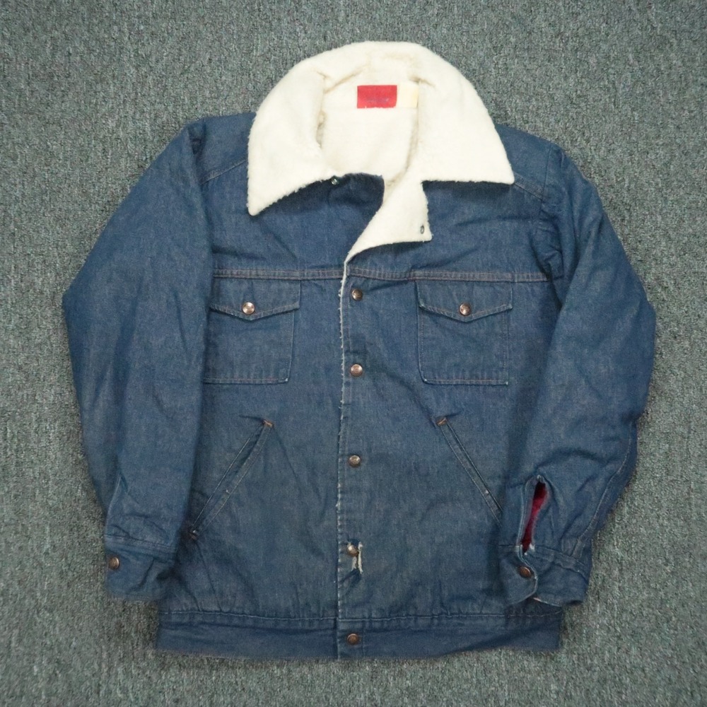 VINTAGE‎ Dickies Jacket Mens 40R Blue Denim Sherpa Lined Button Heavyweight *